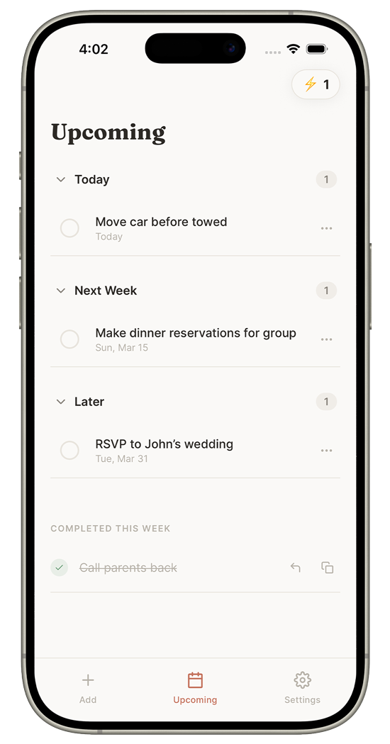 Nudge add reminder screen