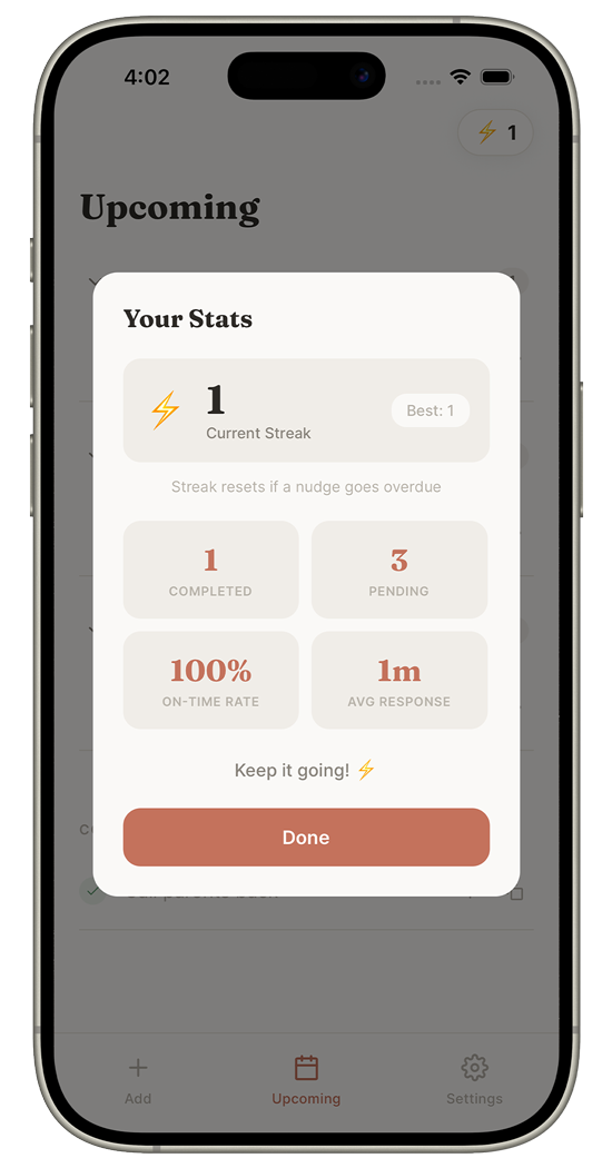 Nudge settings screen